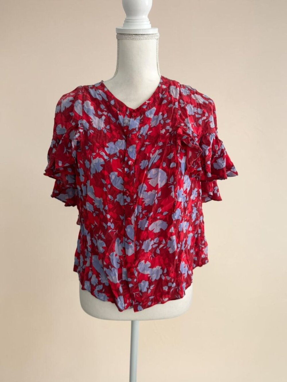 ALEXIS Red Purple Floral Silk Blend Blouse Top Size XL